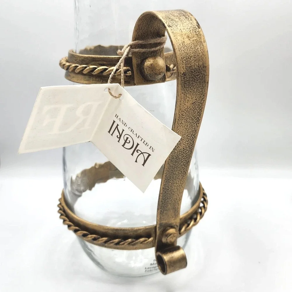 RF Home Fashion Rustic Wrought‎ Metal And Clear Glass Pitcher Vase Handcrafted